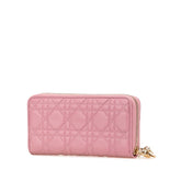 ディオール カナージュ レディディオール ラウンドファスナー 長財布 ピンク ラムスキン レディース Dior 【中古】